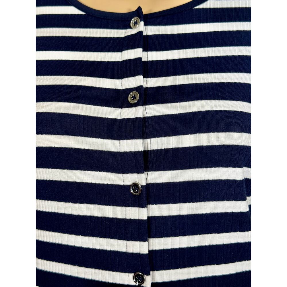 TALBOTS NAVY BLUE AND WHITE STRIPE CARDIGAN SIZE MEDIUM - Picture 3 of 10